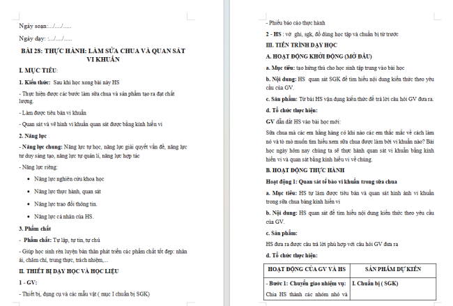 Giáo án Khoa học tự nhiên 6 Bài 28
