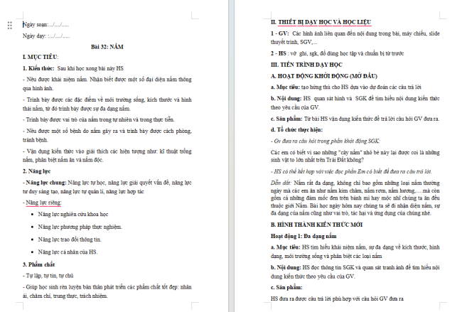 Giáo án Khoa học tự nhiên 6 Bài 32