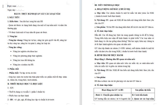 Giáo án Khoa học tự nhiên 6 Bài 33