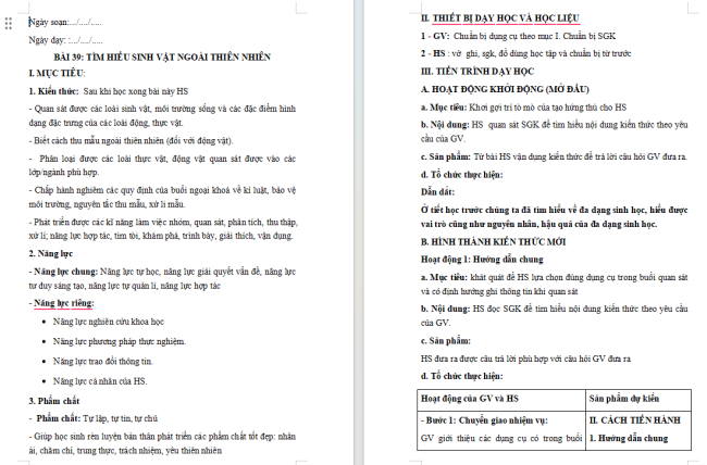 Giáo án Khoa học tự nhiên 6 Bài 39
