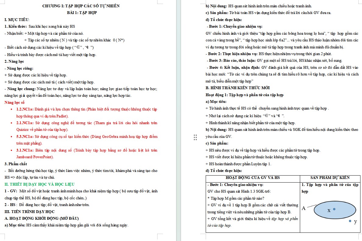 Giáo án toán 6 tích hợp NLS Bài 1