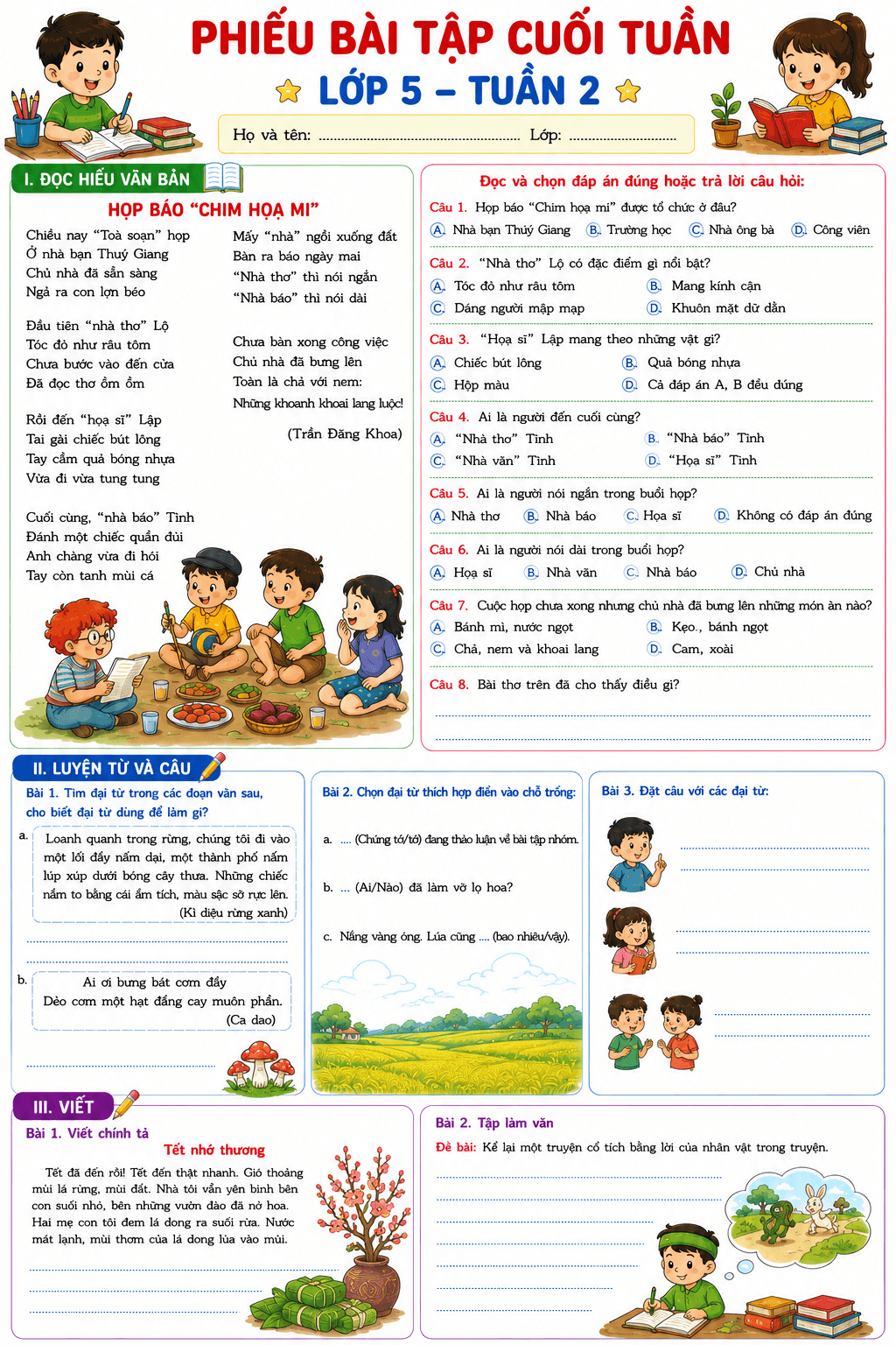 Bài tập cuối tuần môn Tiếng Việt 5 KNTT Tuần 2 - Đề 1