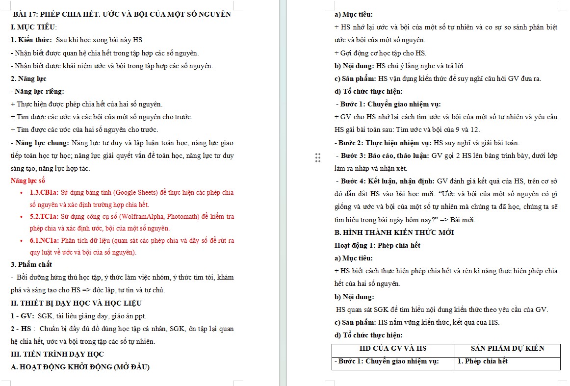 Giáo án toán 6 tích hợp NLS Bài 17