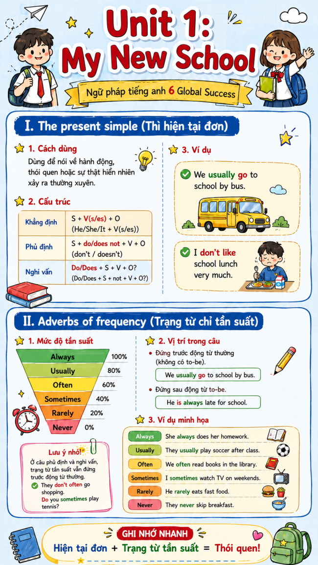 Infographic ngữ pháp Tiếng Anh 6 Global Success