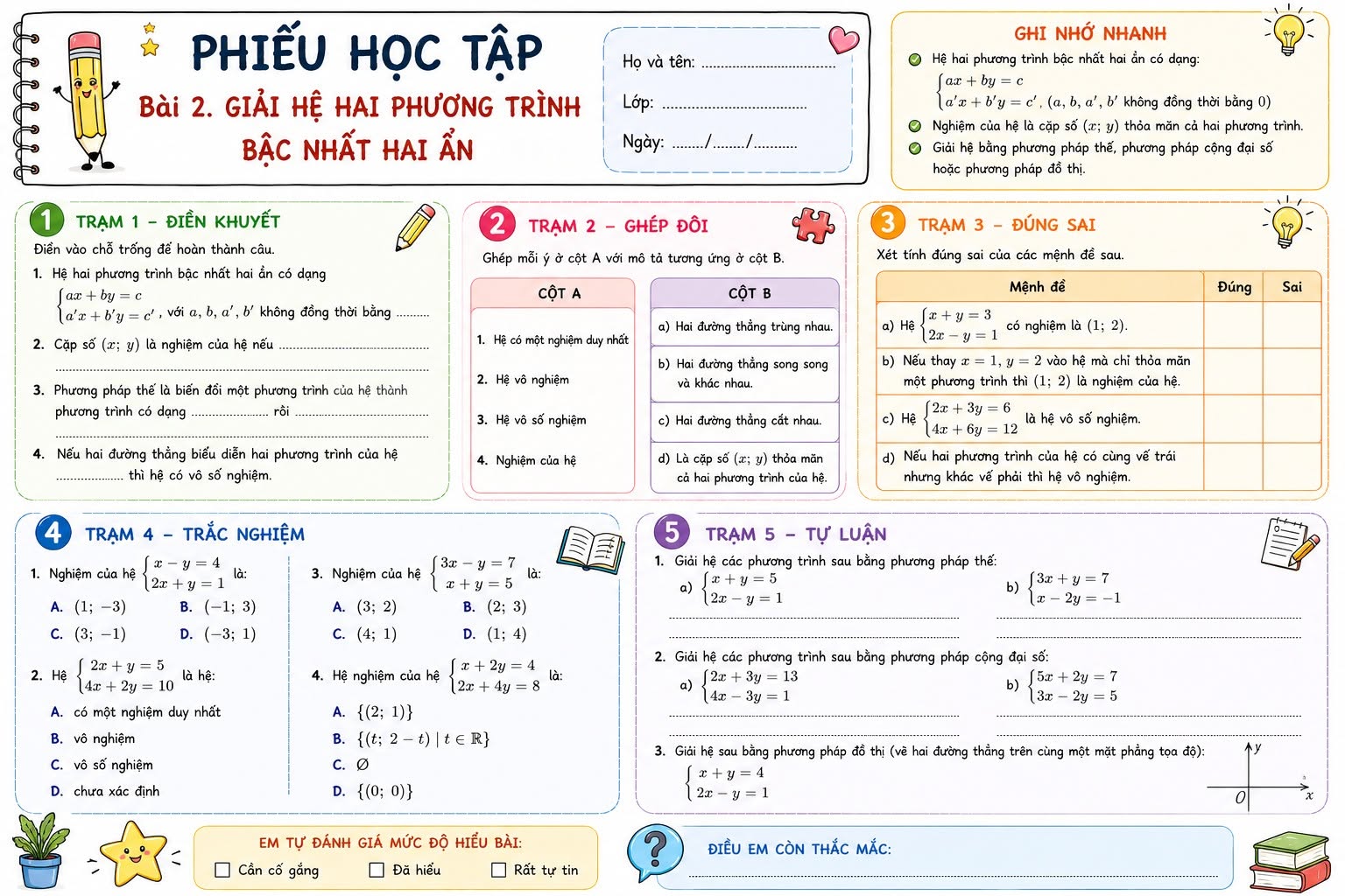 Phiếu học tập Toán lớp 9