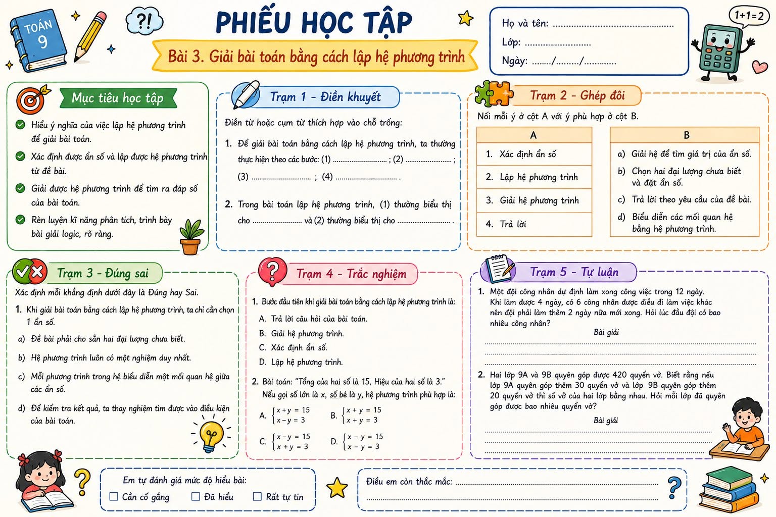 Phiếu học tập Toán lớp 9