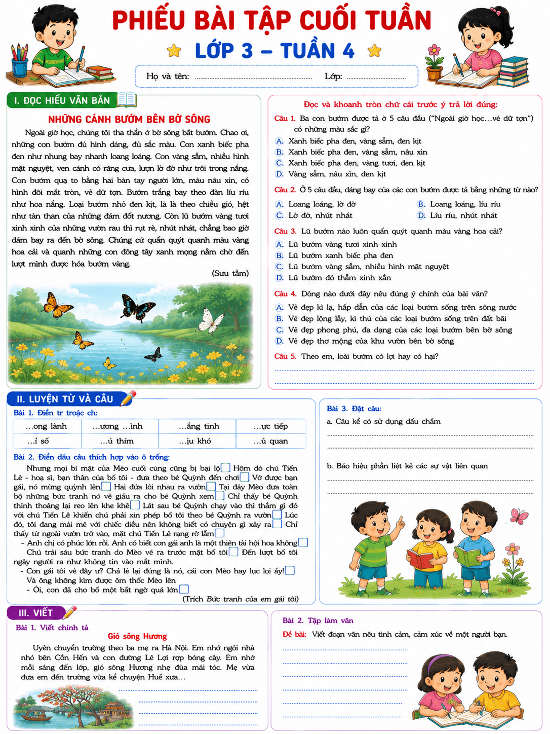 Bài tập cuối tuần môn Tiếng Việt 3 KNTT Tuần 4 - Bộ số 1