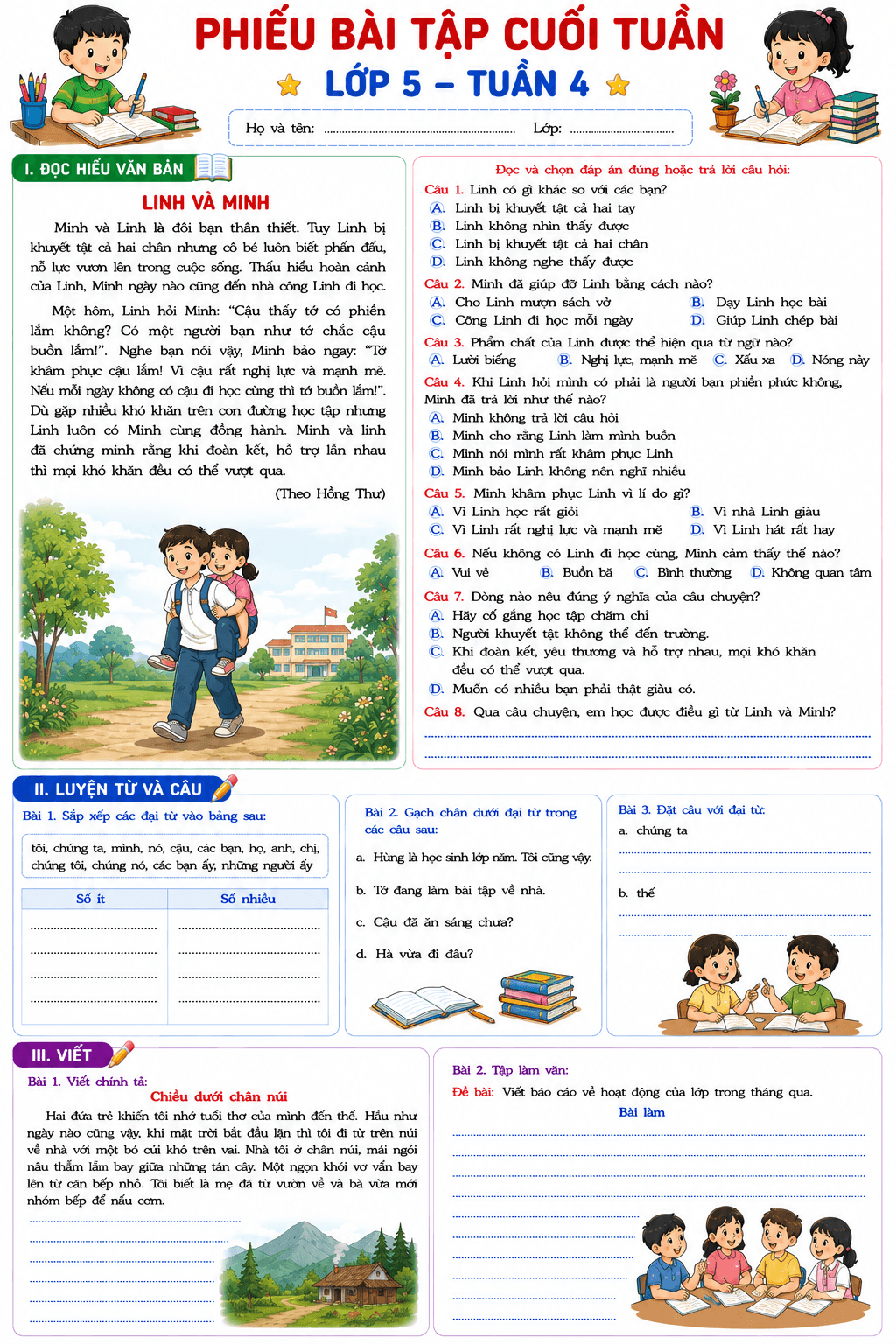 Bài tập cuối tuần môn Tiếng Việt 5 KNTT Tuần 4 - Đề 1