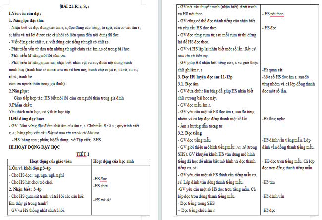 Giáo án Tiếng Việt 1 Bài 21