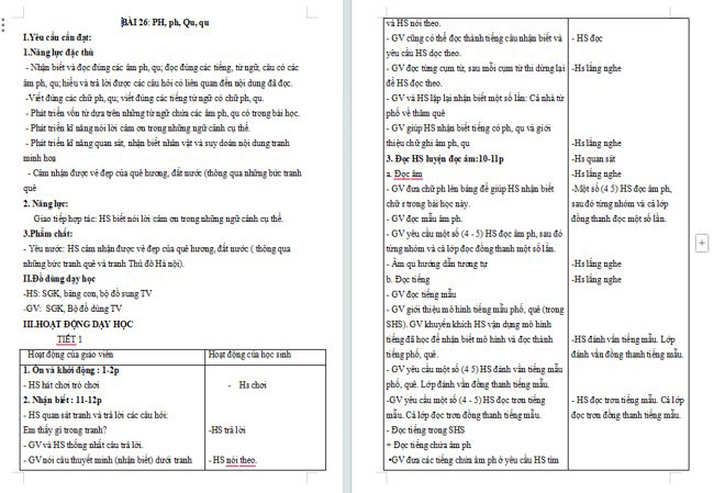 Giáo án Tiếng Việt 1 Bài 26