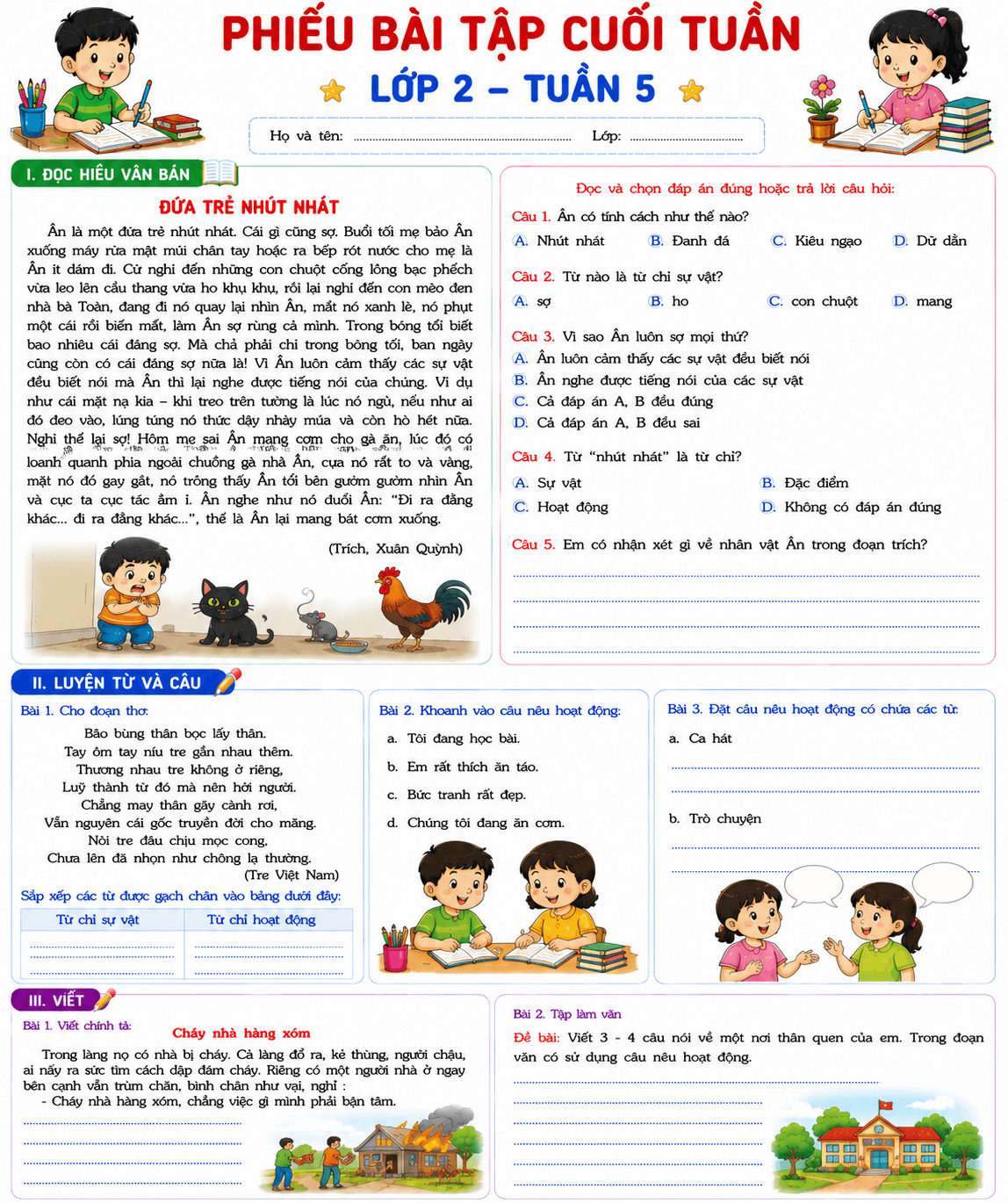 Bài tập cuối tuần môn Tiếng Việt 2 KNTT Tuần 5 - Bộ số 1
