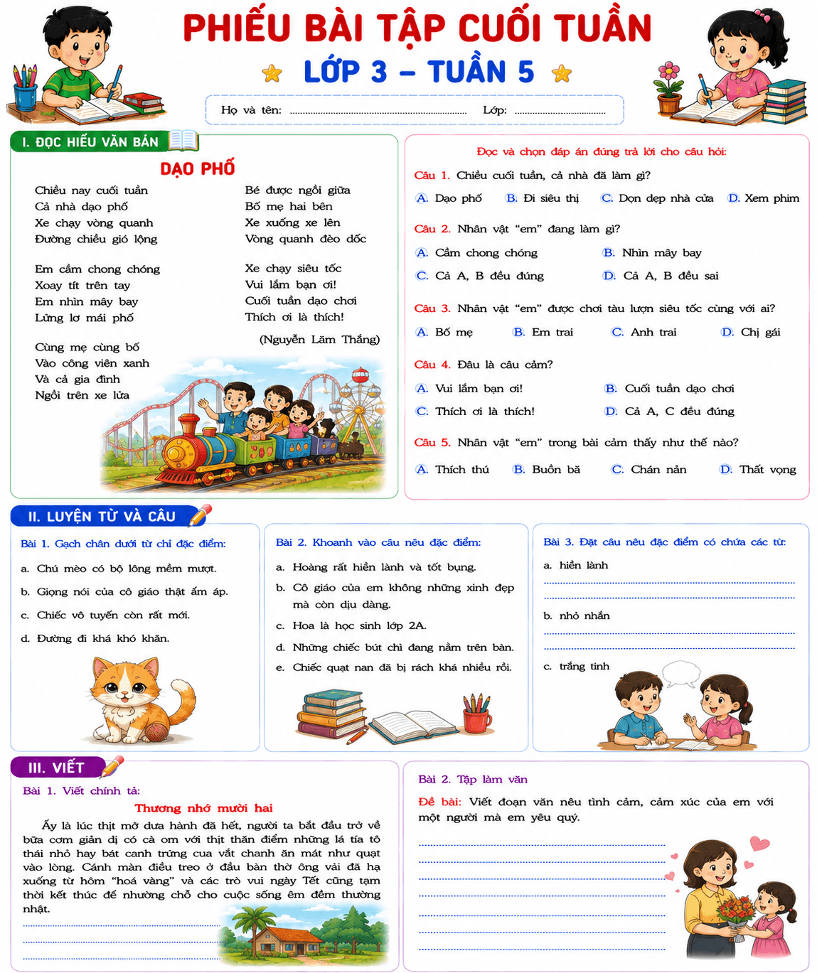Bài tập cuối tuần môn Tiếng Việt 3 KNTT Tuần 5 - Bộ số 1