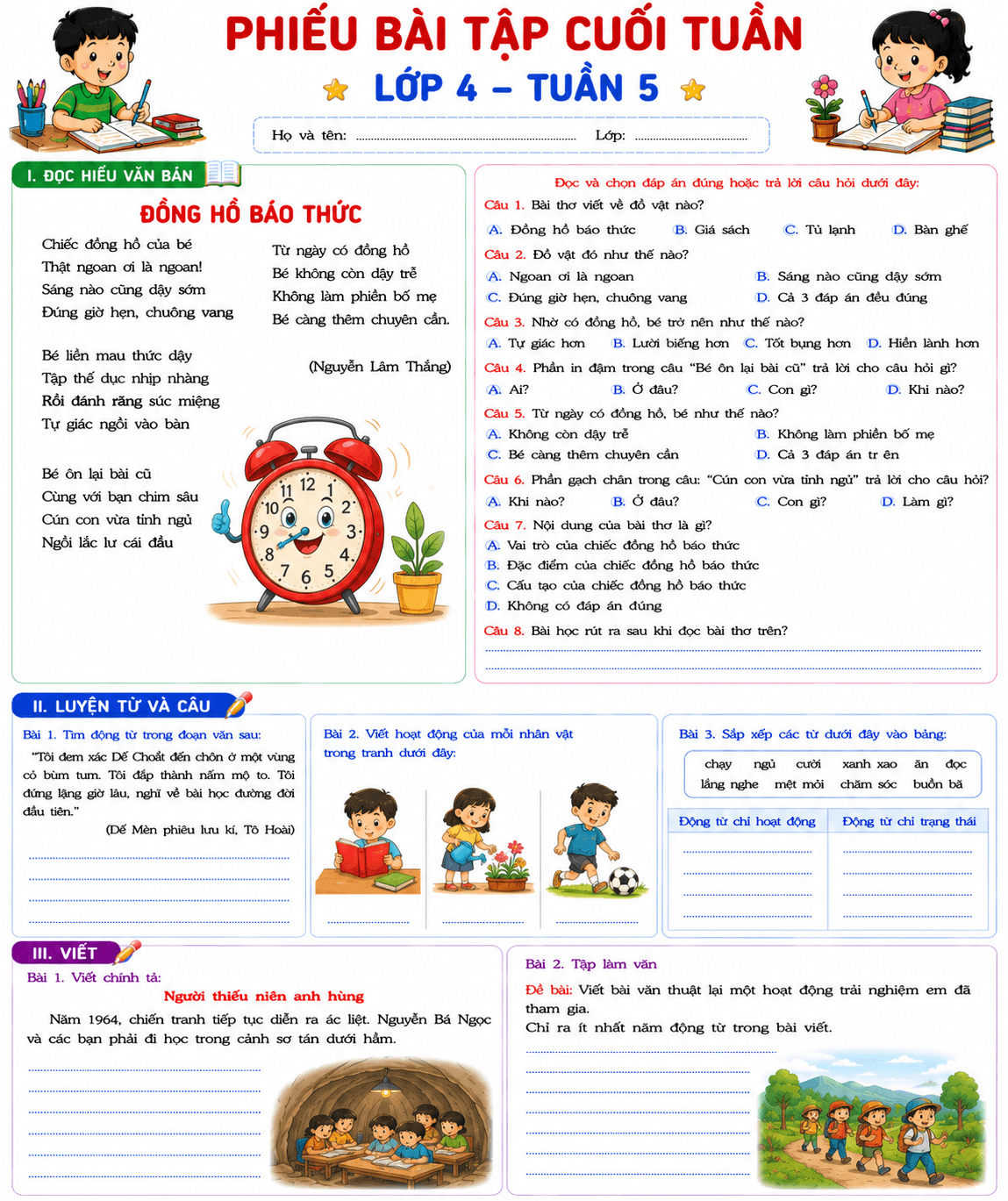 Bài tập cuối tuần lớp 4 môn Tiếng Việt Kết nối tri thức - Tuần 5