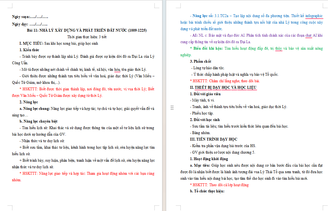 Giáo án tích hợp Năng lực số, AI Lịch sử 7