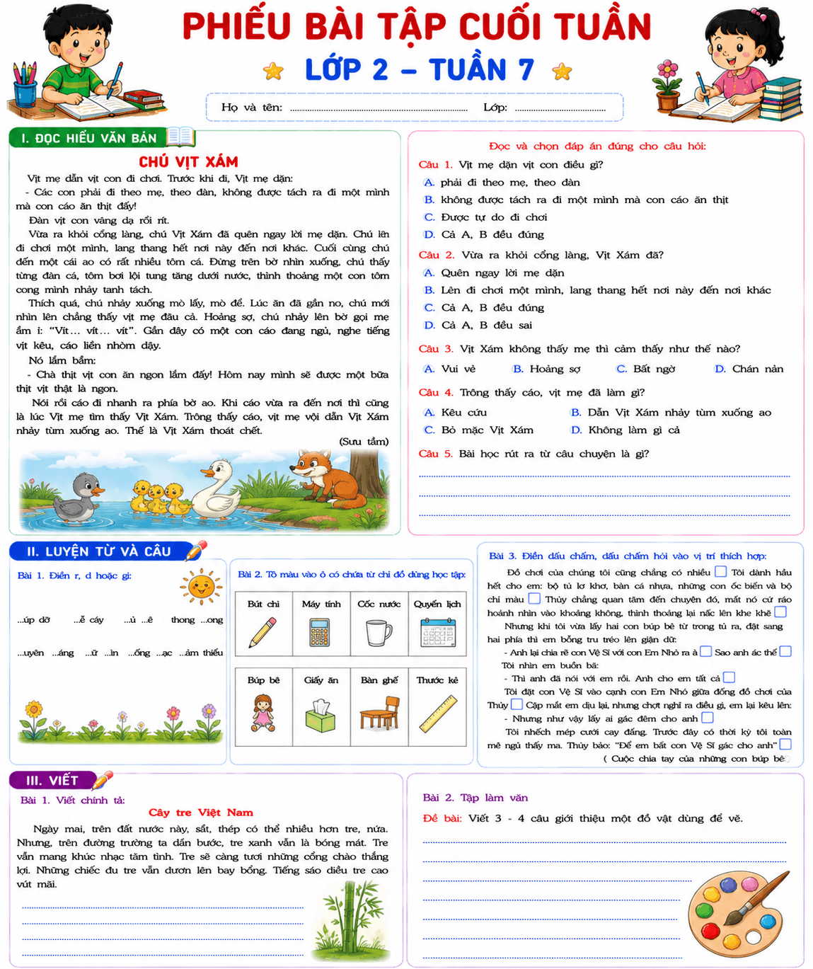 Bài tập cuối tuần môn Tiếng Việt KNTT2 Tuần 7 - Bộ số 1