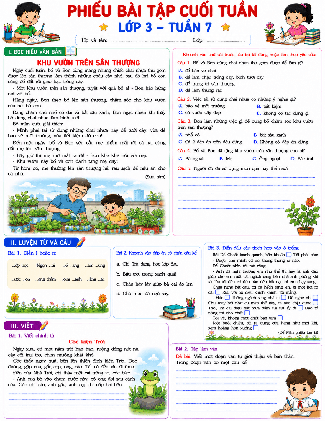 Bài tập cuối tuần môn Tiếng Việt 2 KNTT Tuần 7 - Bộ số 1