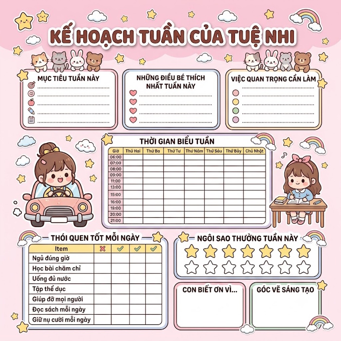 Thiết kế một mẫu kế hoạch tuần cho trẻ