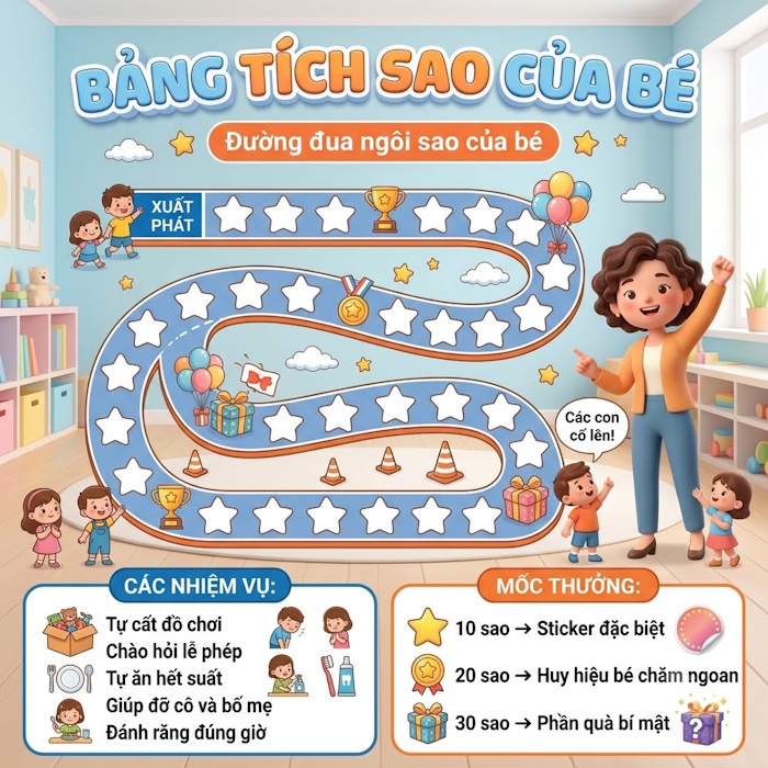 Thiết kế Bảng tích sao cho trẻ mầm non