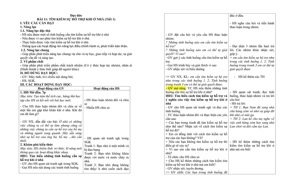 Bài 11: Tìm kiếm sự hỗ trợ khi ở nhà