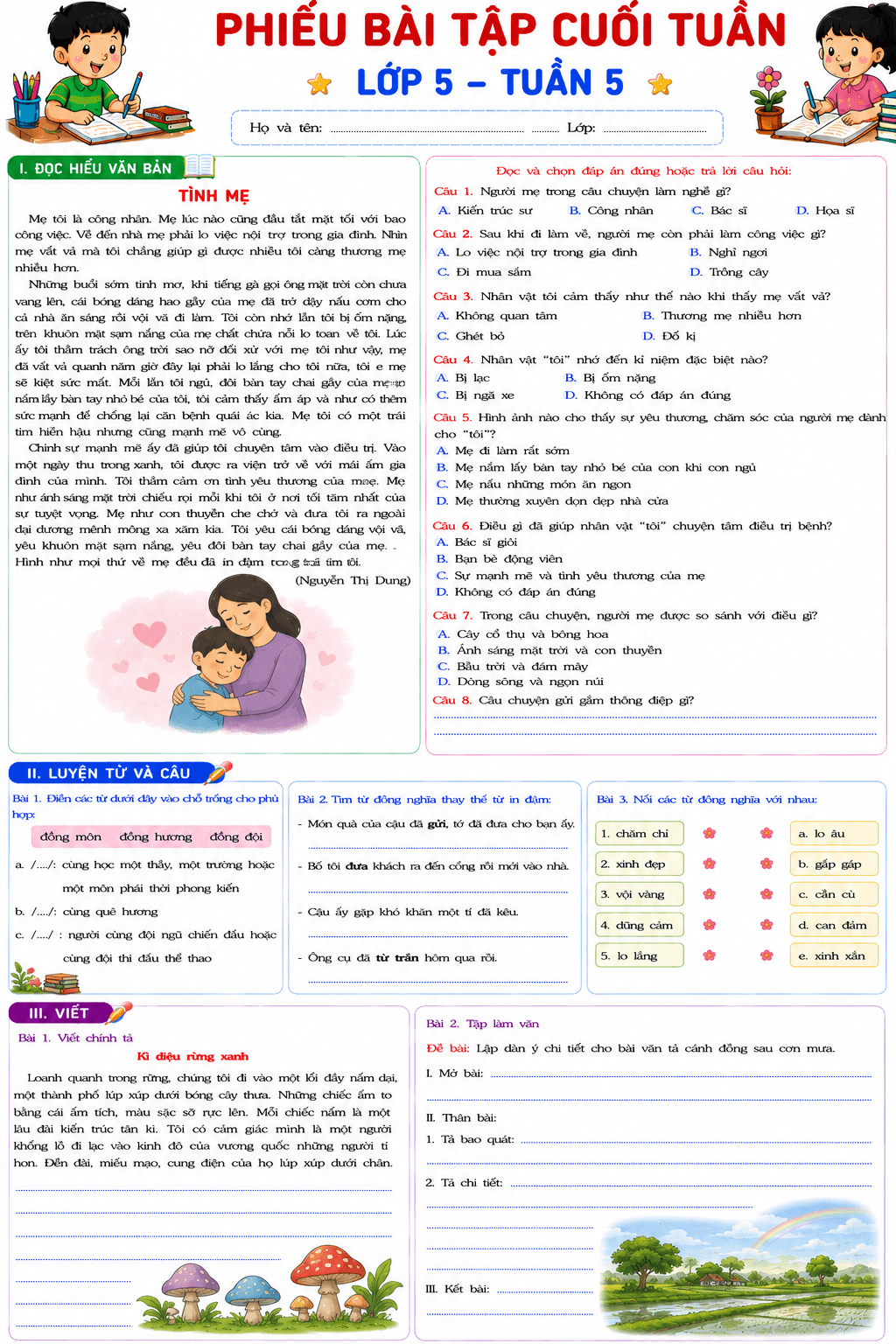 Bài tập cuối tuần môn Tiếng Việt 5 KNTT Tuần 5 - Đề 1