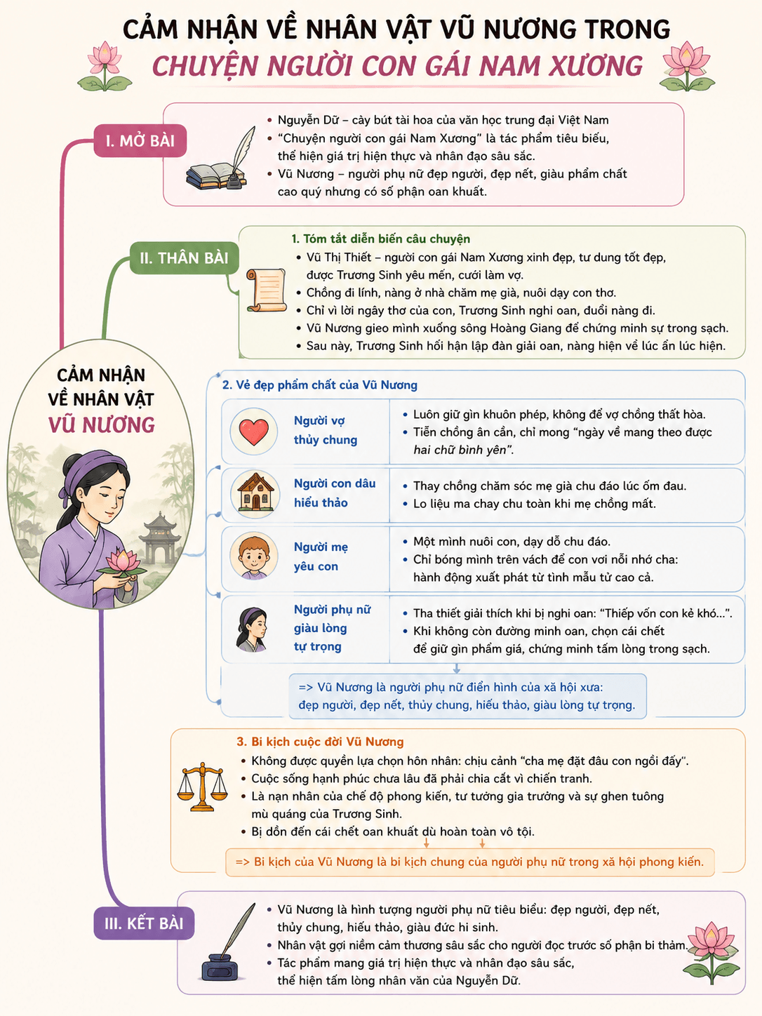 Cảm nhận về nhân vật Vũ Nương trong Chuyện người con gái Nam Xương