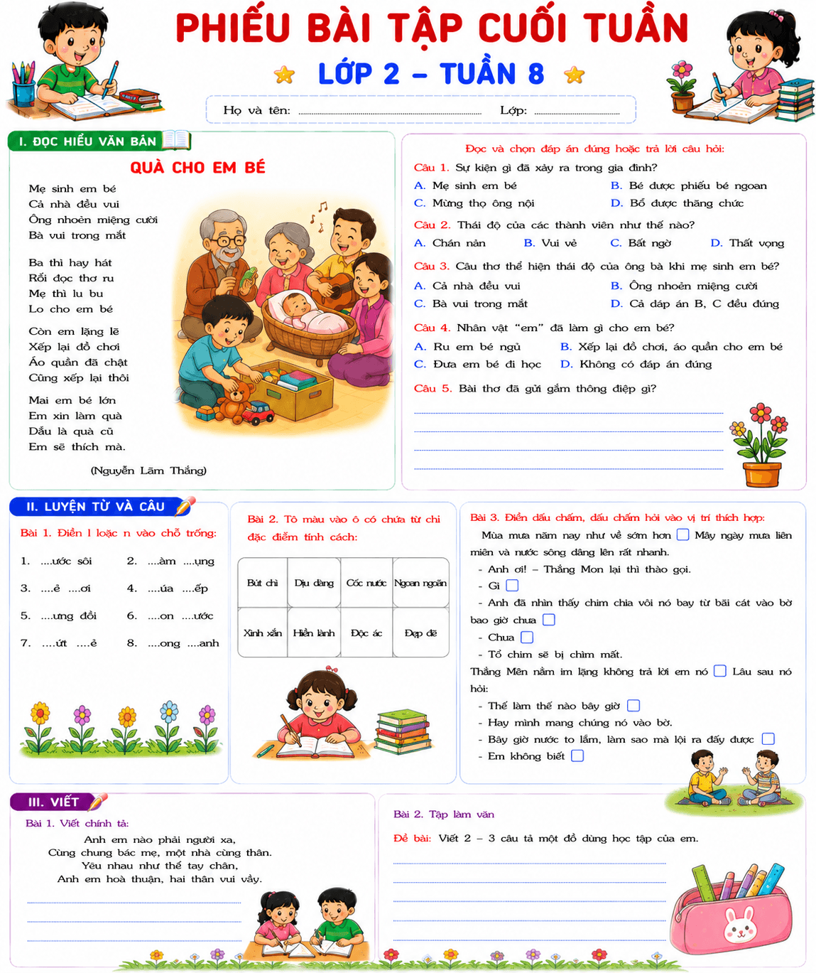 Bài tập cuối tuần môn Tiếng Việt 2 KNTT Tuần 8 - Bộ số 1