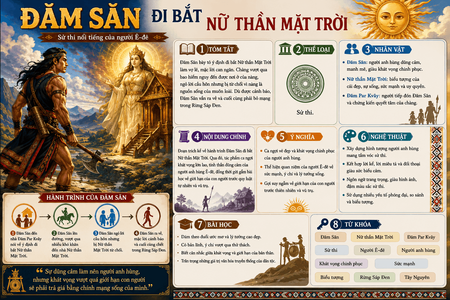 Infographic Đăm Săn đi bắt Nữ Thần Mặt Trời