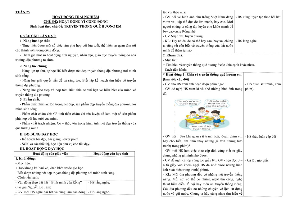 Giáo án Hoạt động trải nghiệm lớp 3 Tuần 25