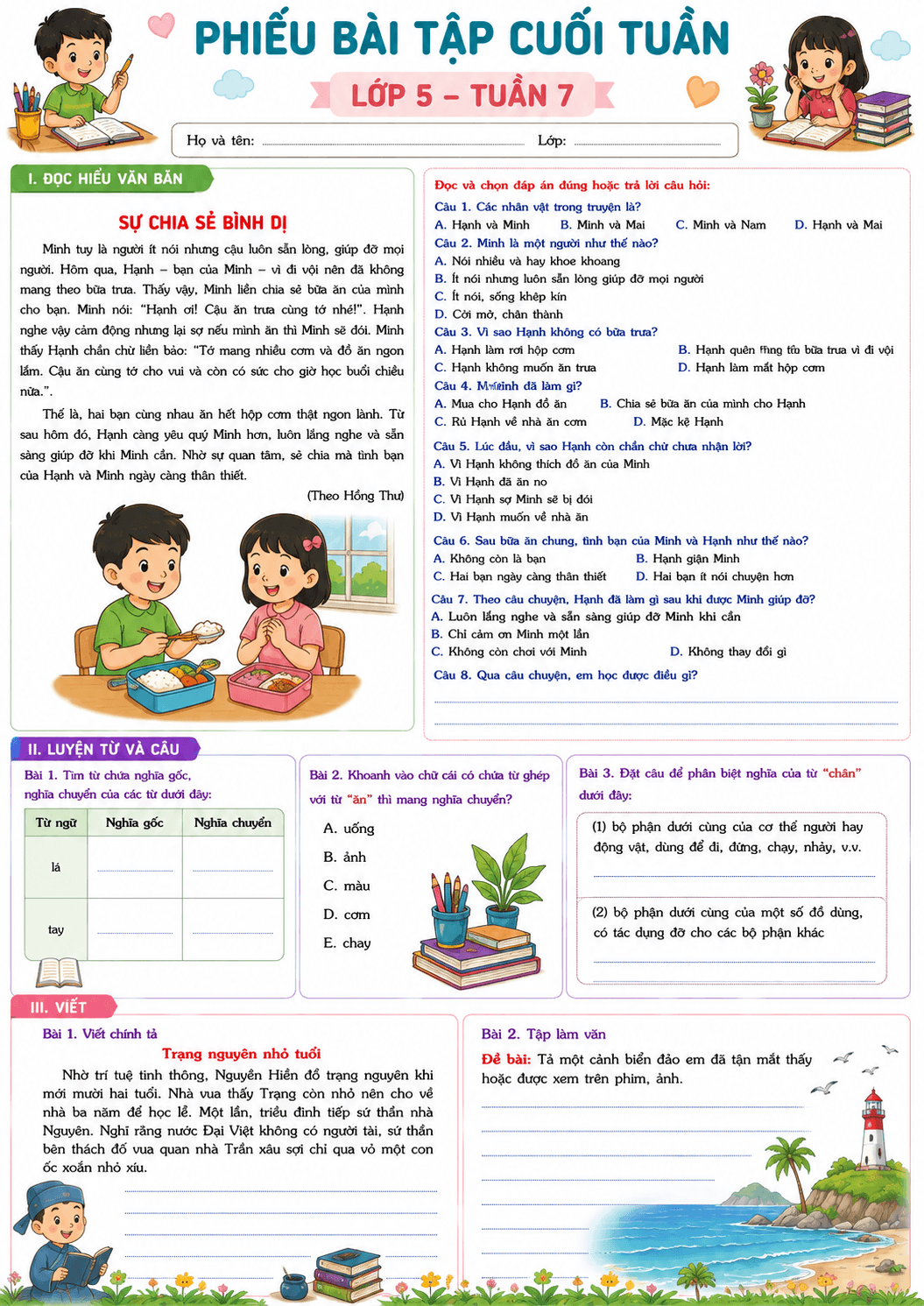 Bài tập cuối tuần môn Tiếng Việt 5 KNTT Tuần 7 - Bộ số 1