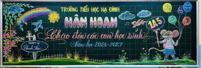 Mẫu trang trí bảng lớp đón học sinh lớp 1