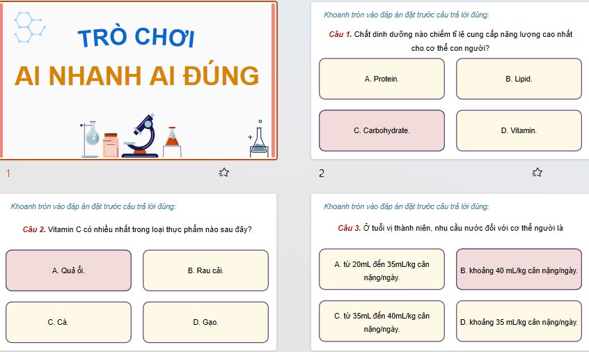 PPT trò chơi Công nghệ 9 Chế biến thực phẩm