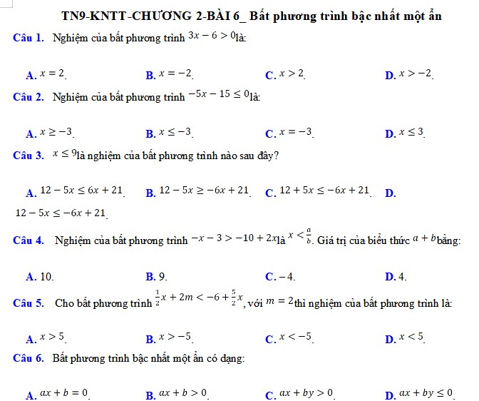 Trắc nghiệm Toán 9 Bài 6