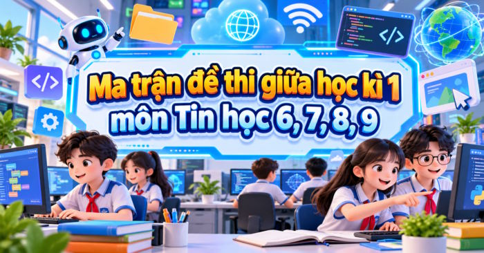 Ma trận đề thi giữa học kì 1 môn Tin học 6, 7, 8, 9 